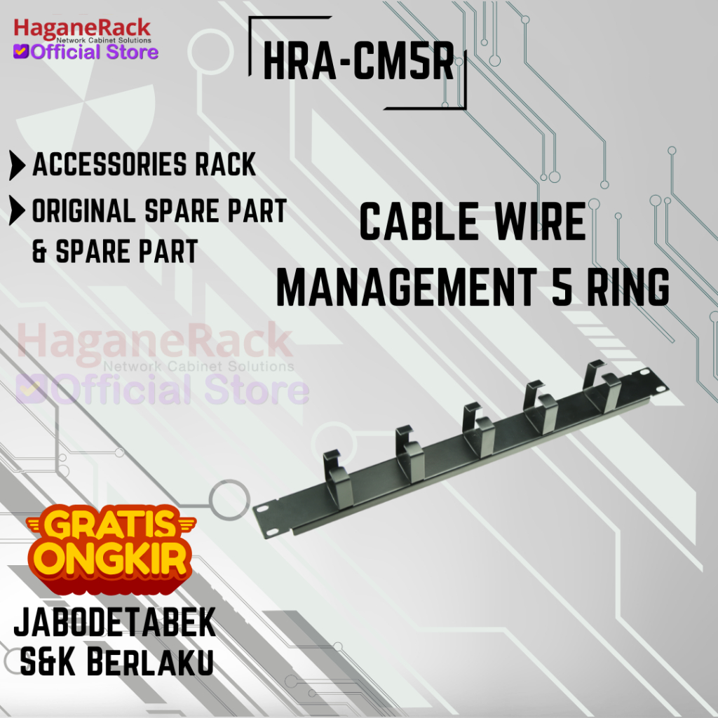 Cable Manager 5Ring 1U (HRA-CM5R) - Accessories Rack Server HaganeRack