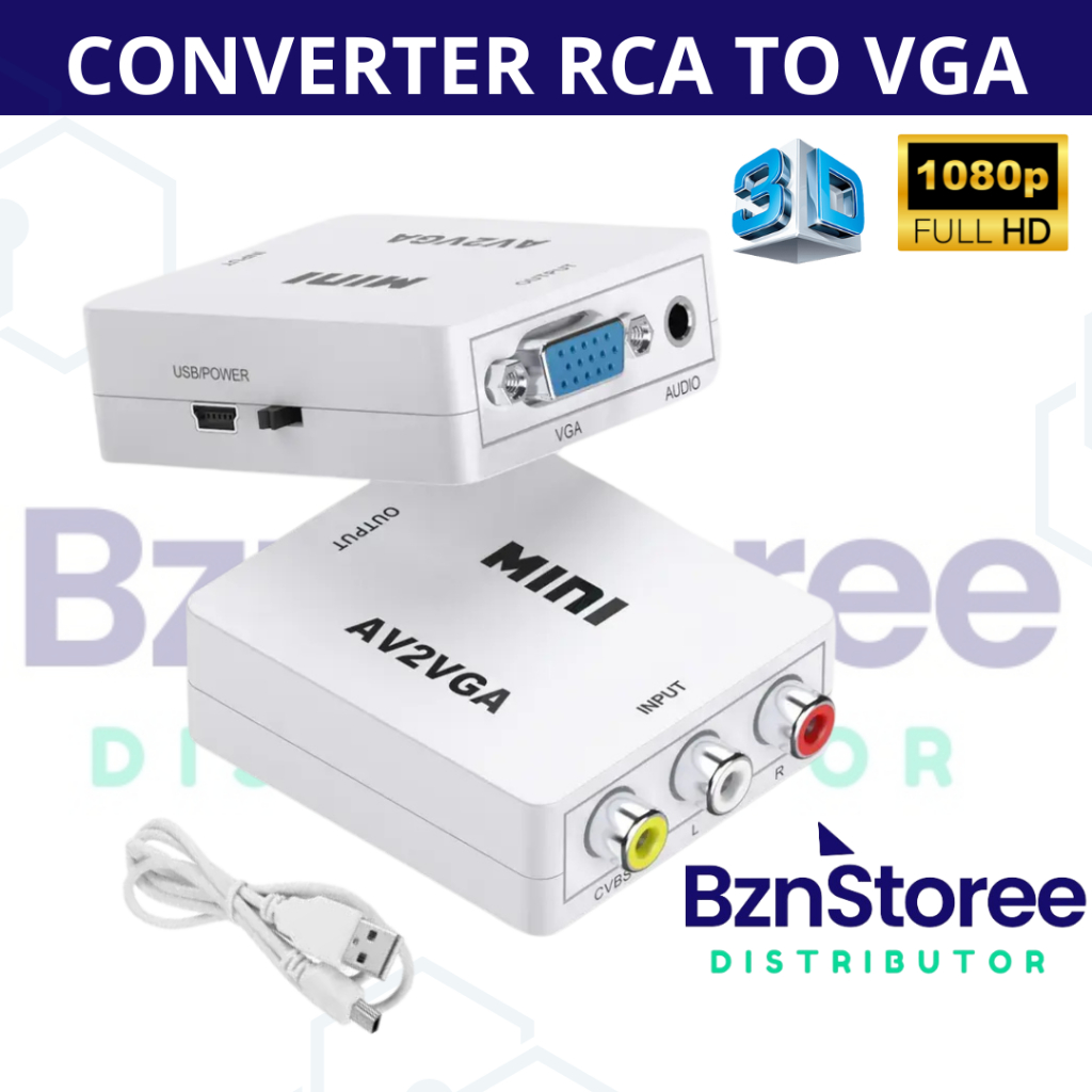 CONVERTER VIDEO TO VGA / RCA TO VGA / AV TO VGA KONVERTER AV TO VGA / Converter AV RCA to VGA Mini C