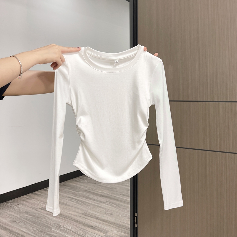 Baju atasan kaos lengan panjang lipit putih polos wanita kekinian