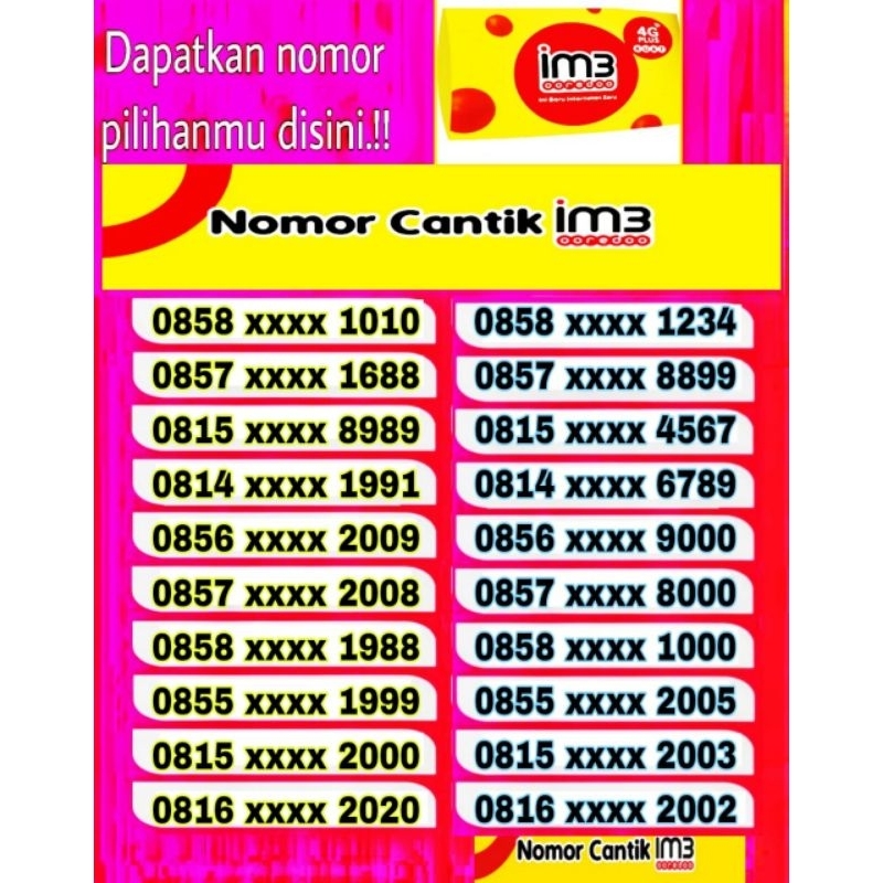 Nomor cantik indosat IM3 oredo 4g lte seri tahun 1970 1971 1972 1973 1974 1975 1976 1977 1978 1979 1
