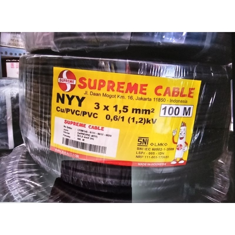 SUPREME KABEL TEMBAGA 3X1.5 100M HITAM