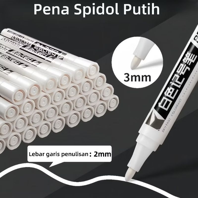 

Spidol Putih Permanen White Marker 3 mm Tahan Air Waterproof Serbaguna