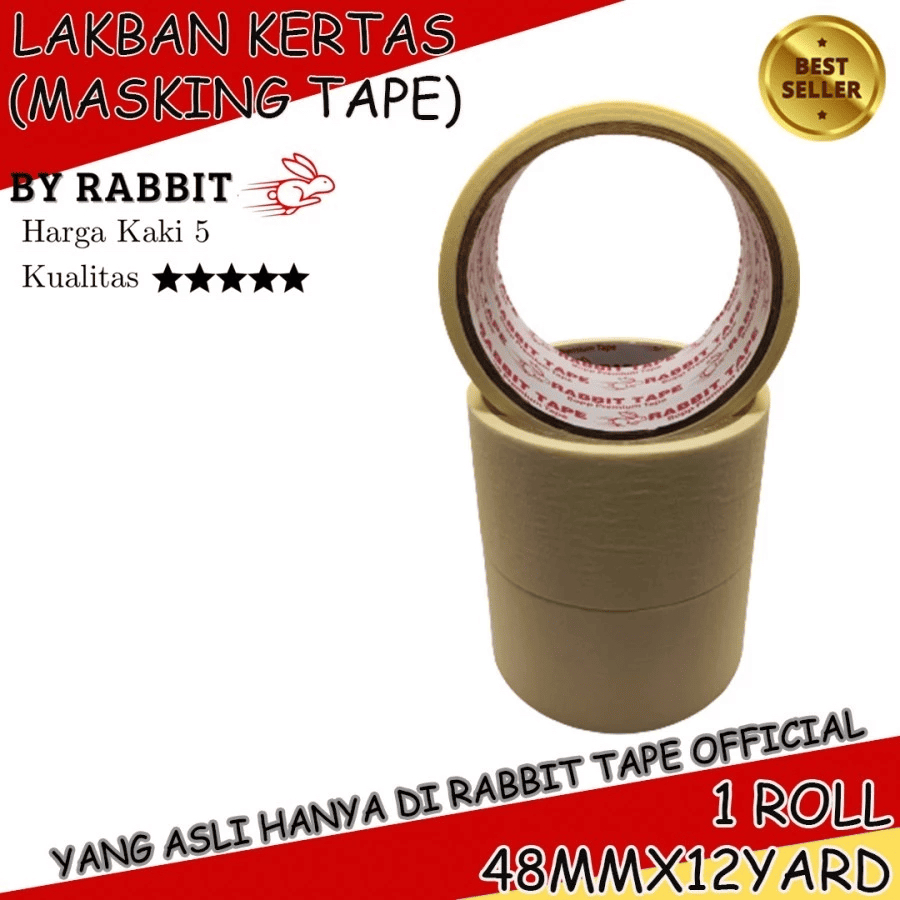 

Lakban Kertas RABBIT TAPE 2 inch x 12 Yard / Masking Tape 48mm