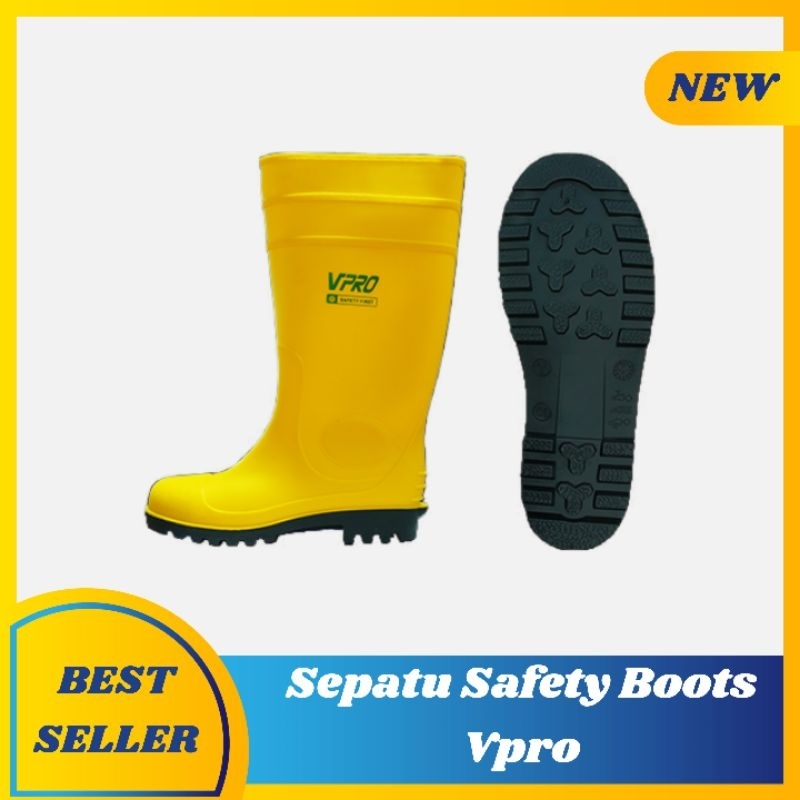 SEPATU SAFETY BOOTS KARET  VPRO KUNING UJUNG BESI  / safety boots  PVC Ujung Besi Vpro