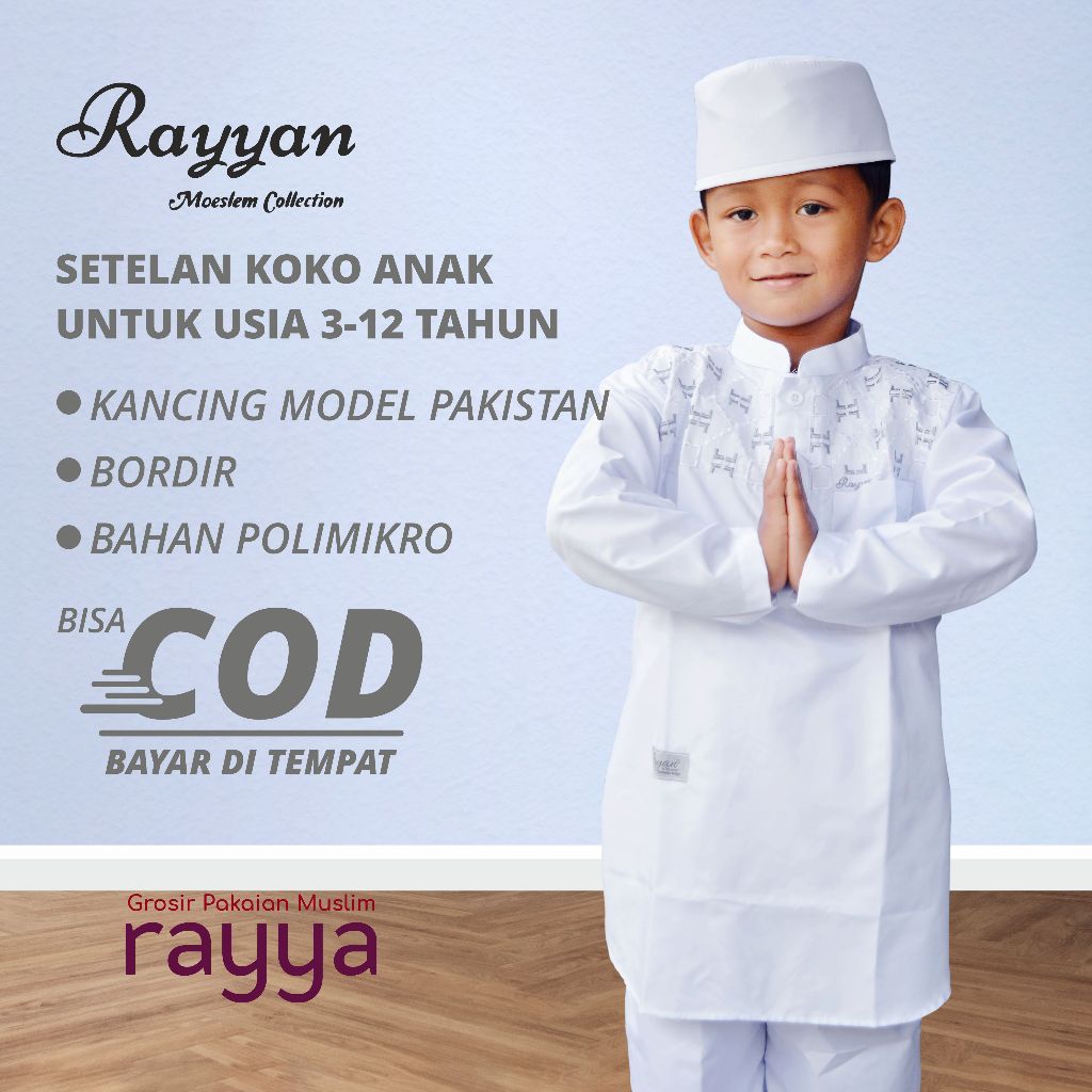 BAJU MUSLIM KOKO PAKISTAN - MANASIK HAJI ANAK-ANAK LENGAN PANJANG MODEL KANCING SETENGAH BADAN BY RA