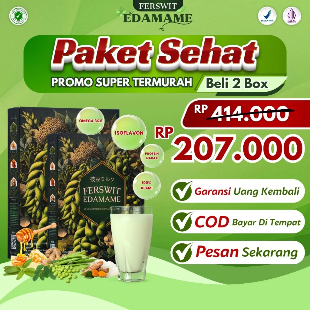 

Ferswit Susu Edamame Jepang Paket 2 Box Formulasi Khusus Asam Urat, Kolesterol, Nyeri Sendi & Tulang