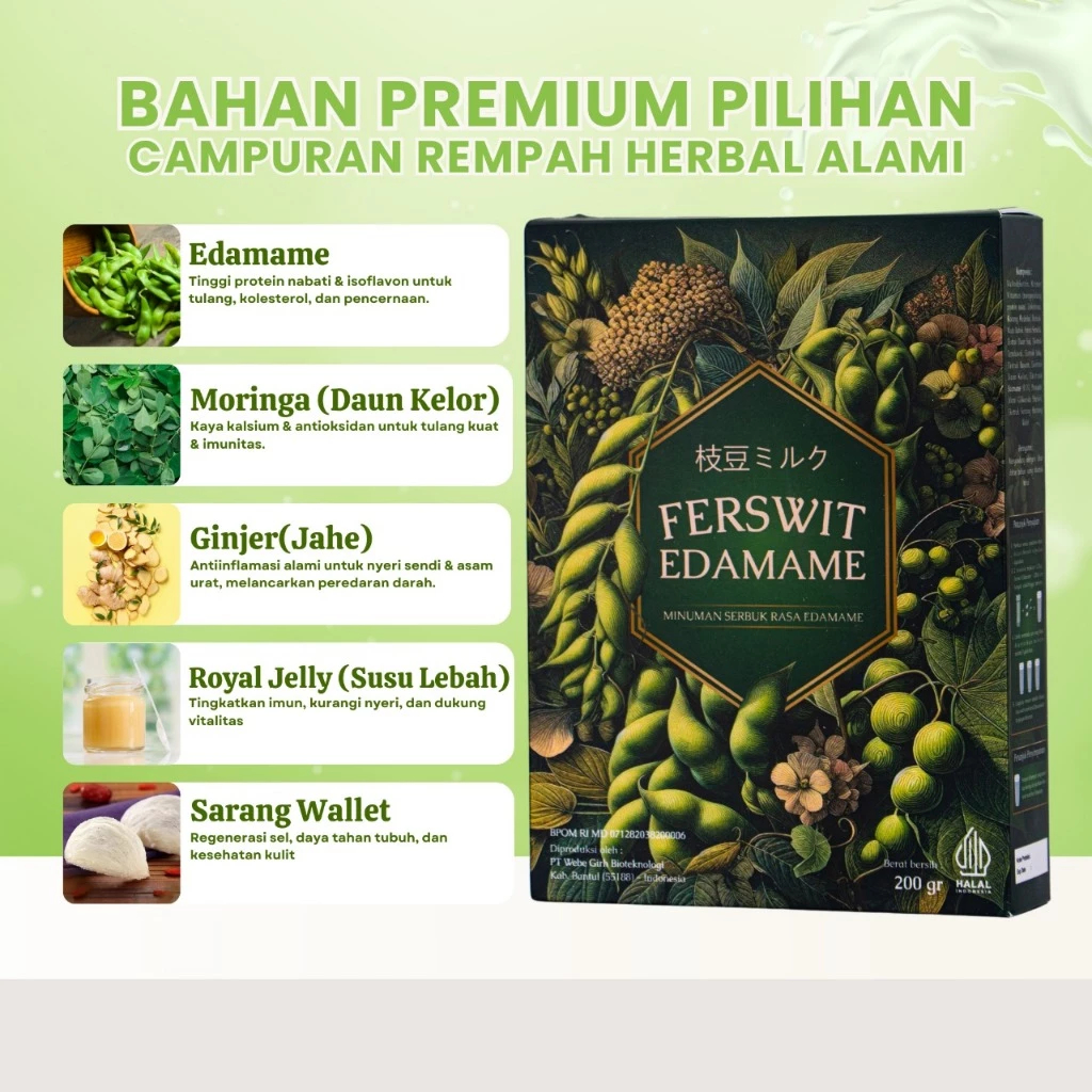 

TERPERCAYA Ferswit Susu Edamame Jepang Untuk Kolesterol Asam Urat Nyeri Sendi Tulang 100% Original