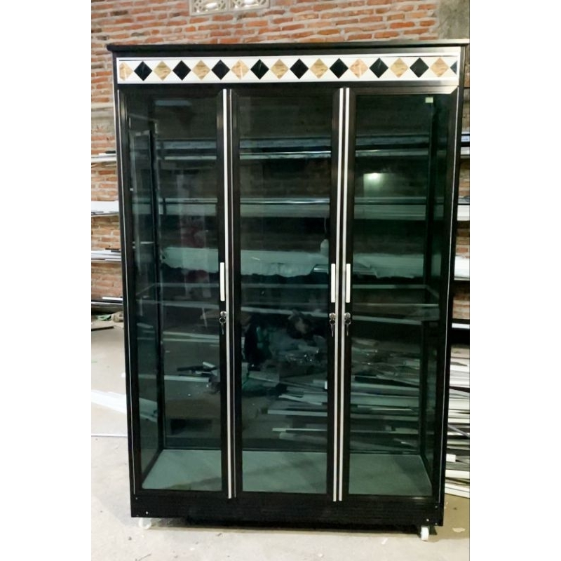 LEMARI ALUMINIUM PINTU 3 FULL GANTUNG | LEMARI BAJU ALUMINIUM KEKINIAN | LEMARI KACA 3 PINTU | LEMAR