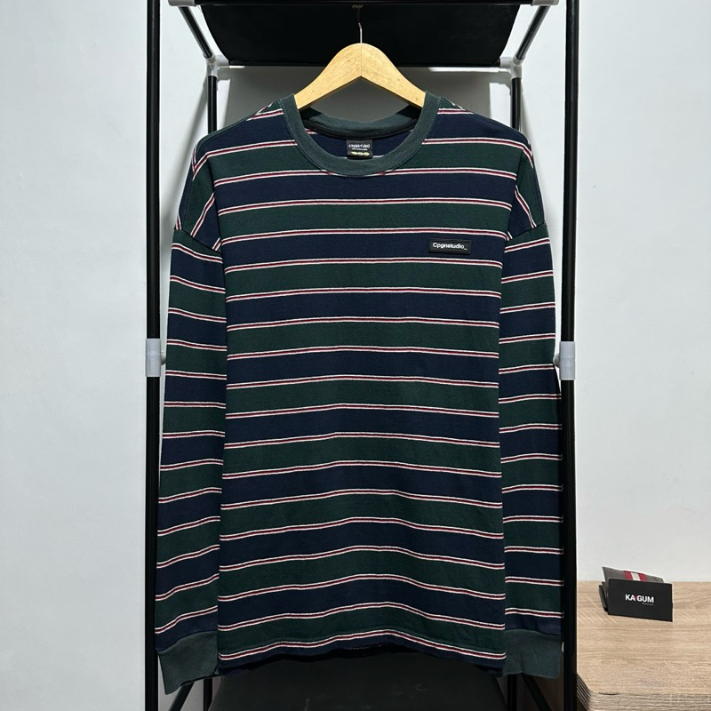 Long Sleeve Multistriped Green CPGN Studio Patch Logo Navy Green Unisex Authentic