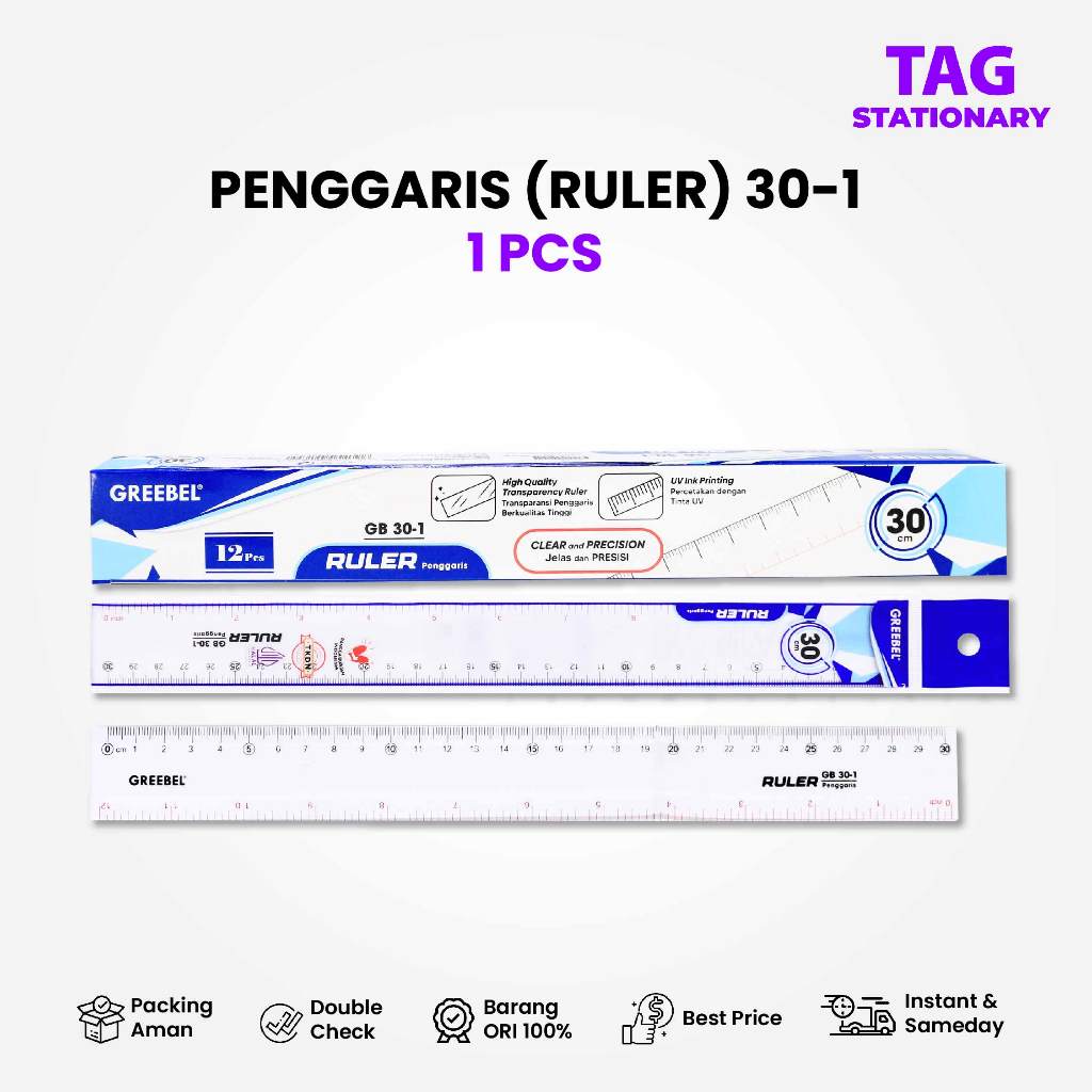 

GREEBEL Penggaris Plastik 30cm / RULER 30-1 (PCS) / Penggaris Bening Timur Agung Grosir
