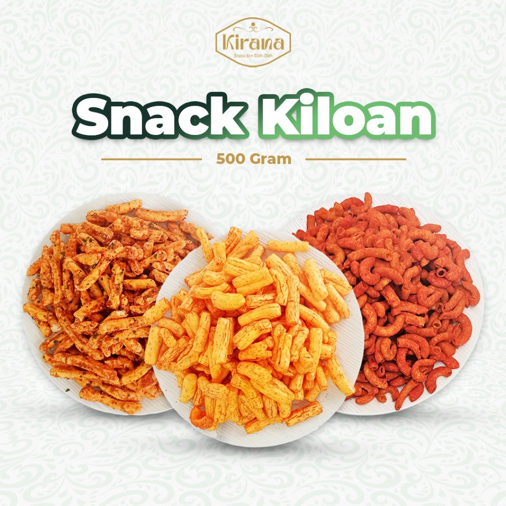 

Cemilan Snack Jajan Kiloan 500gr Murah Makaroni/Bidaran/Plintiran/Soes Cokelat - Kirana Snack Grosir