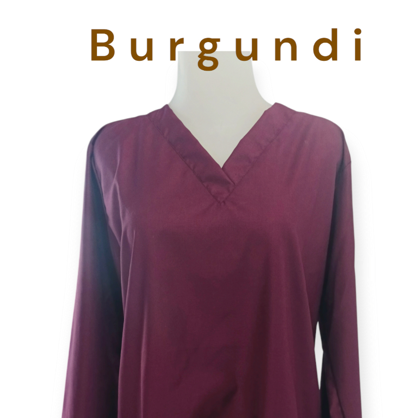 Baju Ok Lengan Panjang Burgundi Scrub Medis Jumbo Seragam Perawat Jaga / Baju Ok Burgundy