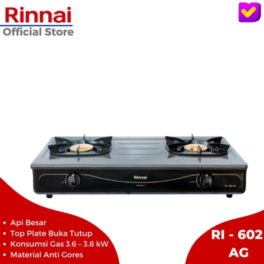 Rinnai Kompor Gas 2 Tungku RI 602 AG / Kompor Rinnai 2 Tungku RI-602AG / Kompor Gas Rinnai ORIGINAL 