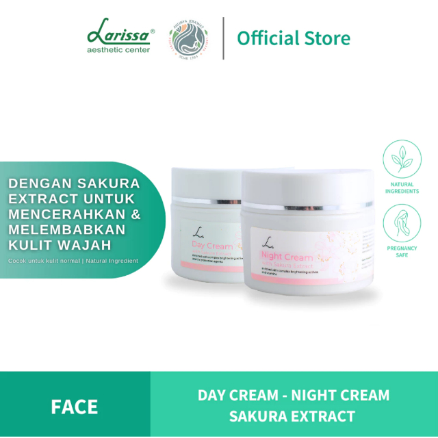 Day Cream / Night Cream Sakura Larissa / Krim Pagi Brightening / Krim Malam Brightening Pencerah