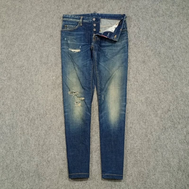 celana slim fit jeans panjang pria DSQUARED size 30 second ripped jeans