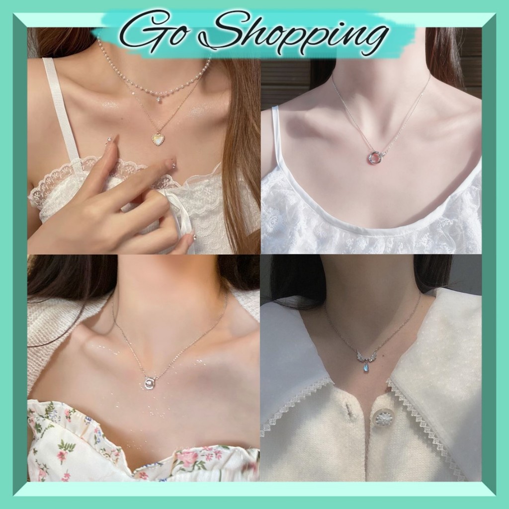 GO KL Kalung Liontin Perak Aksen Mutiara Gaya Vintage Summer Butterfly Necklace Imitasi Alloy