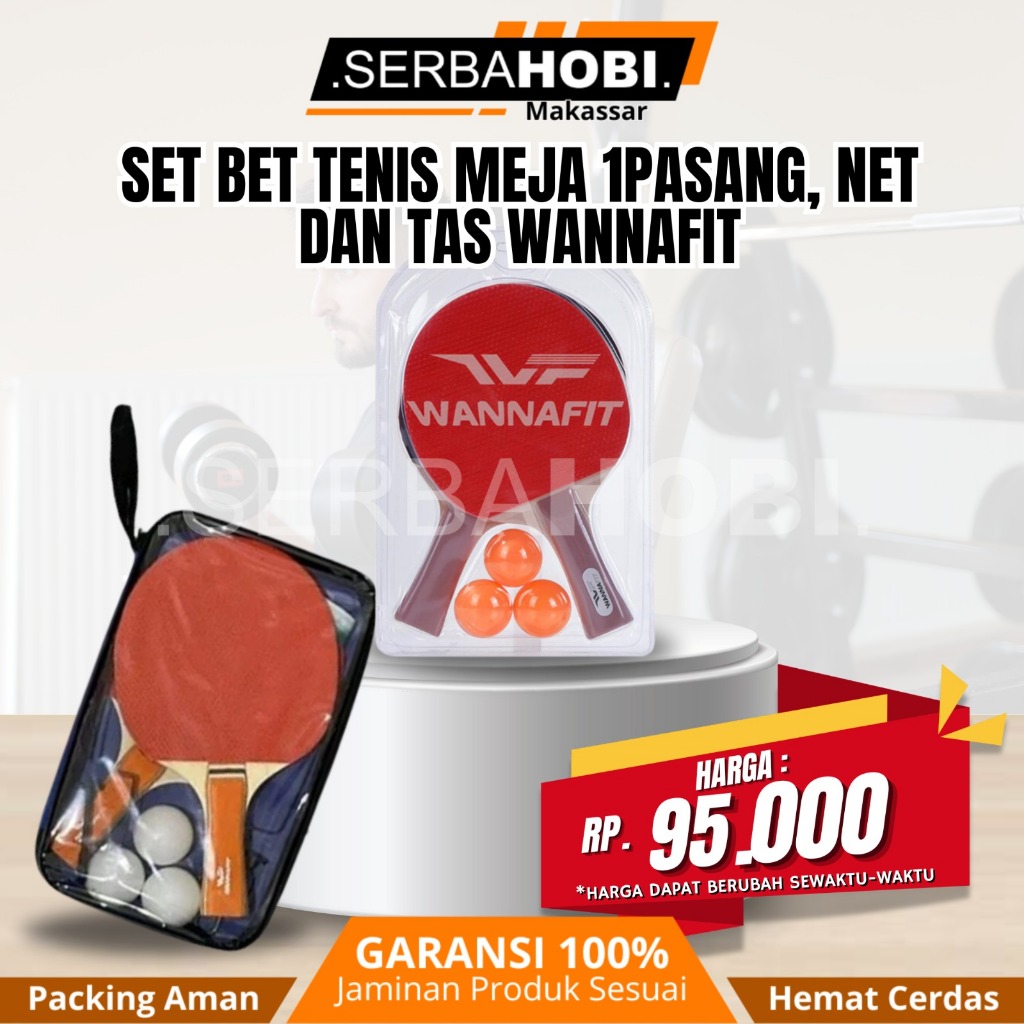 Set Bet Tenis Meja 1pasang, net dan tas wannafit / Bet Tennis Meja 1 set termurah siap pakai