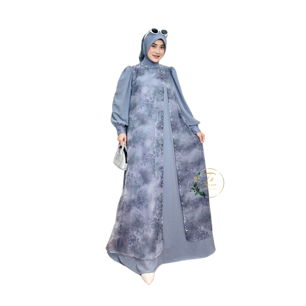 Tsurayaa Salwa Fashion Style - Nadya Set - Gamis Ceruty Babydoll - Gamis Kombinasi Motif dan Polos