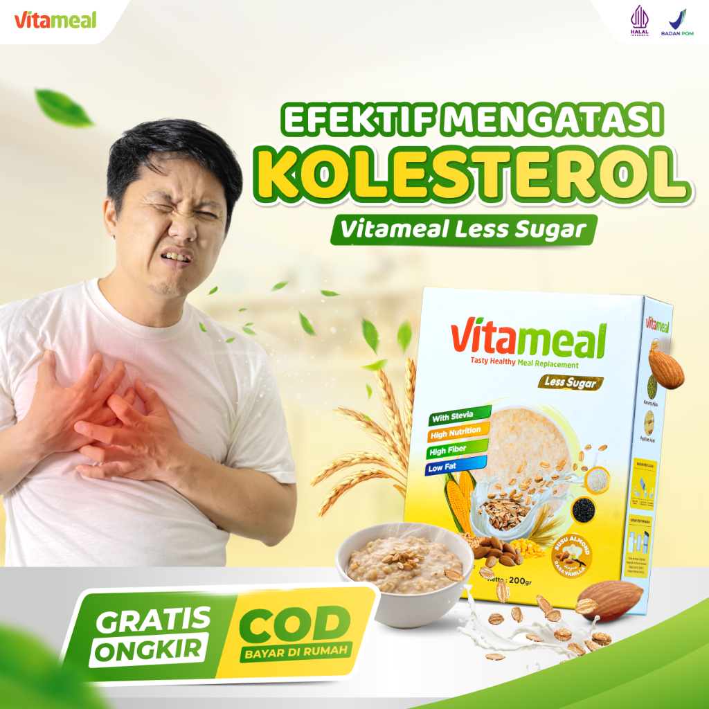 

Vitameal Less Sugar – Solusi Sehat untuk Kolesterol, Hipertensi & Gula Darah! Rendah Gula, Tinggi Serat, dengan Psyllium Husk, Ketan Hitam, Multigrain, Susu Almond & Mata Beras. Cocok untuk Diet, Diabetes & Jantung Sehat