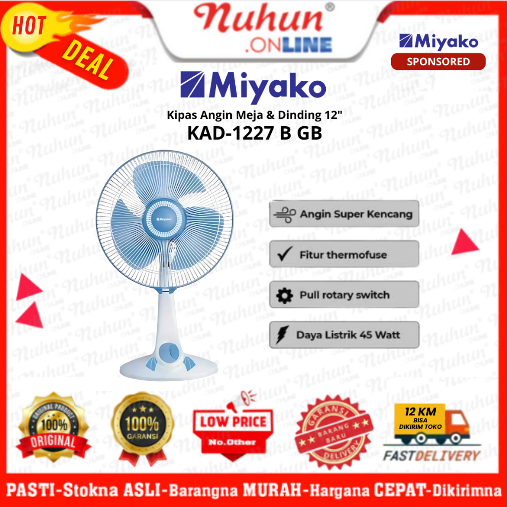 Miyako Kipas Angin GB-1227 B / 1227B GB Desk Fan Original Berkualitas