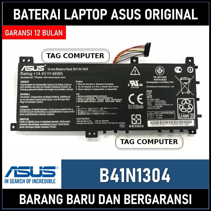 BATERAI ASUS VIVOBOOK A451 A451L A451LN A451LB A451LA A451LD A451LF B41N1304 C21N1335 ORIGINAL