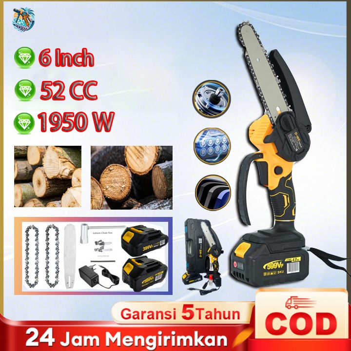 Mesin Chainsaw /Gergaji Listrik Chainsaw mini 6 Inch Chainsaw Chain Saw Cordless 2 baterai 6Inch