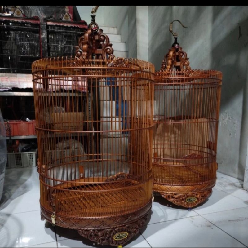 sangkar burung murai batu tebok kayu jati ukir mahkota jati ukir