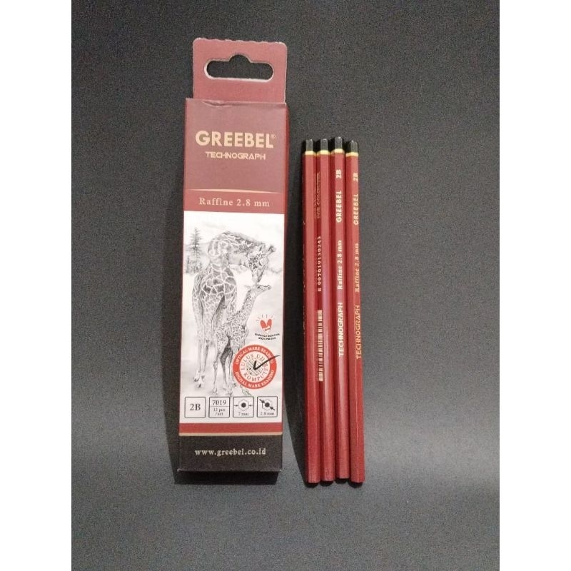 

1 pack isi 12 pcs pensil 2B GREEBEL raffine 2.8 mm
