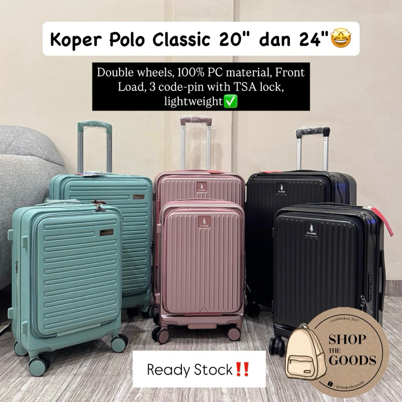 READY STOCK‼️Koper Premium Polo Classic 20 24 Inch Front Load TSA lock Exapandable Double Zipper
