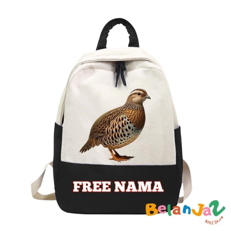 TAS RANSEL ANAK MOTIF GAMBAR BURUNG PUYUH FREE NAMA