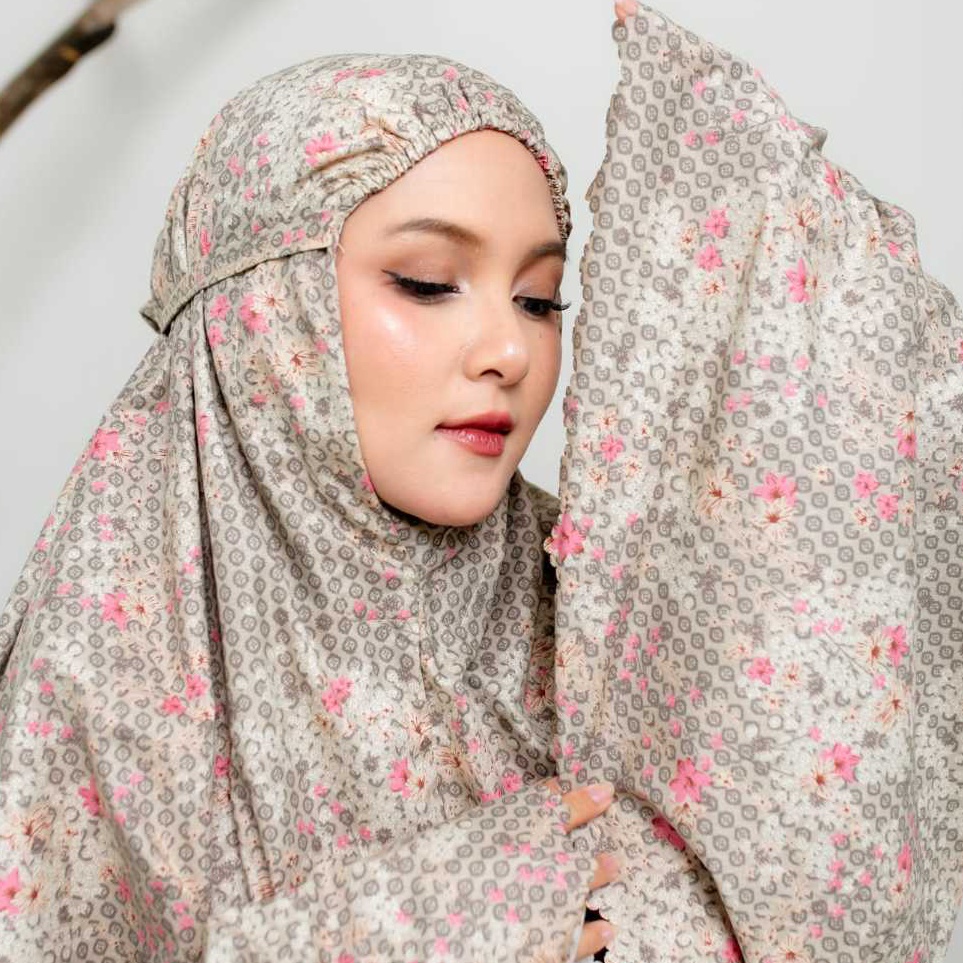 KODE H26D Mukena Traveling Mini Pouch Motif Dagu Lasercut dan resleting Katun Premium Azella Series