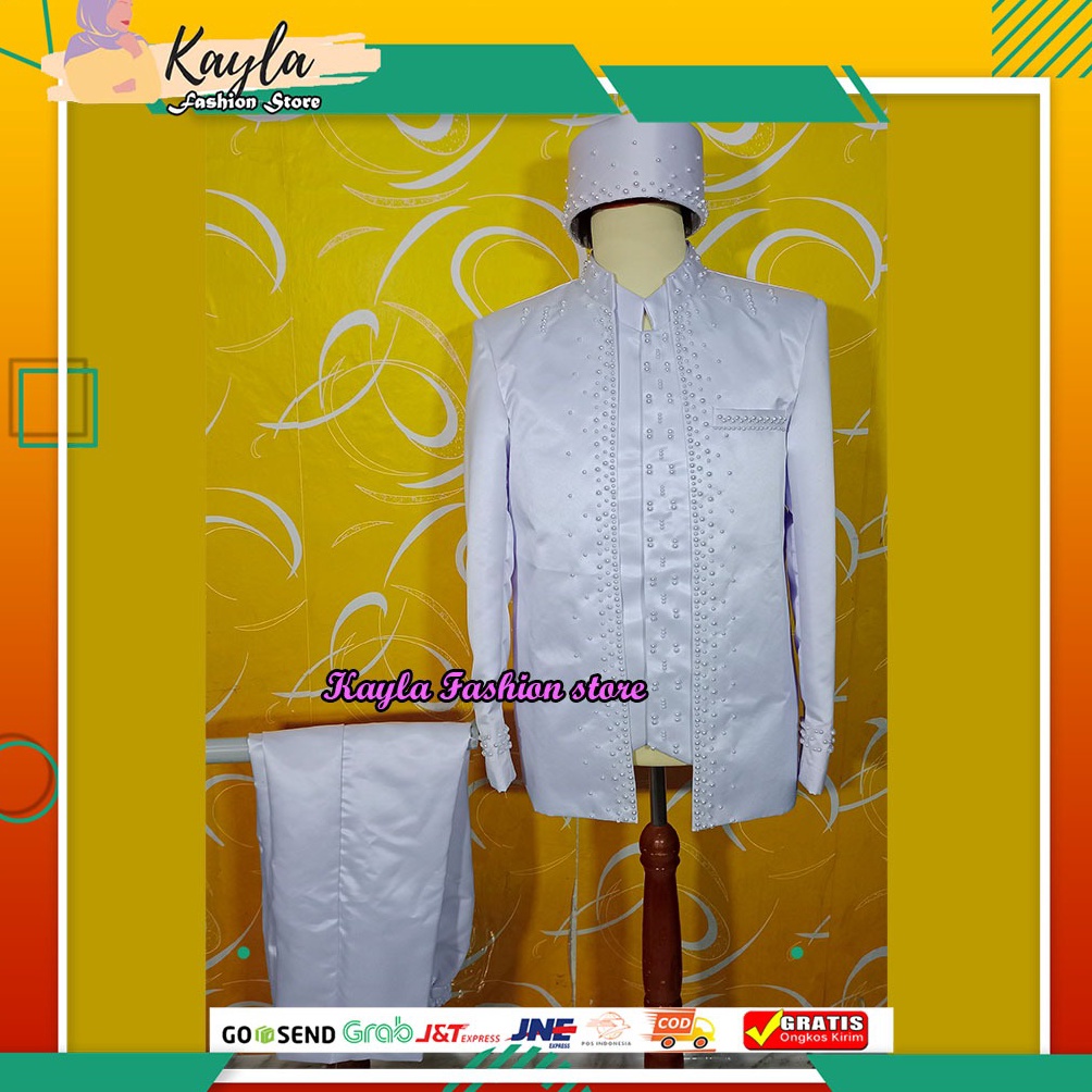 KODE U42F Beskap Akad Pria satu set full Mutiara Jas pengantin Jas pria