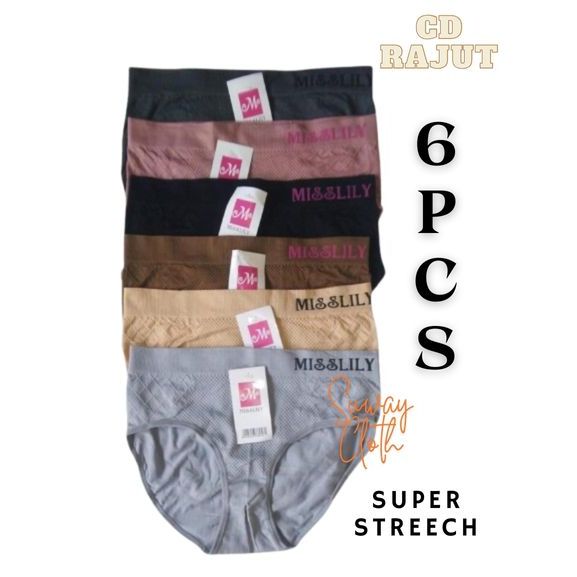 Promo 6Pcs Celana Dalam Wanita Dewasa Bahan Rajut Super Streech Misslily - CD Rajut Midi Berkualitas