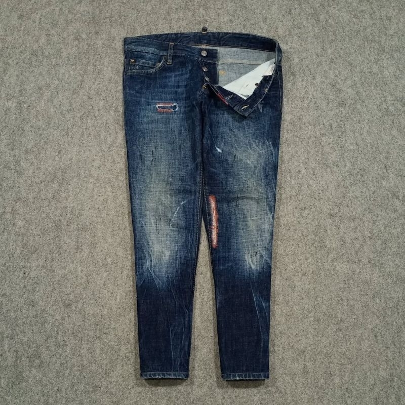 celana slim fit jeans panjang pria DSQUARED size 33 second ripped jeans