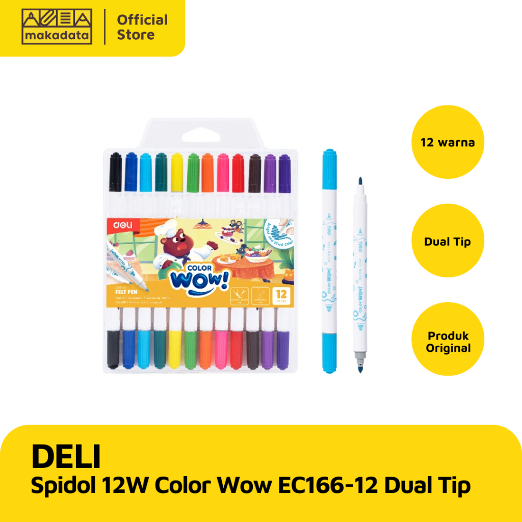 

COLORING MARKER / SPIDOL DELI 12 WARNA COLOR WOW EC166-12 DUAL TIP MURAH