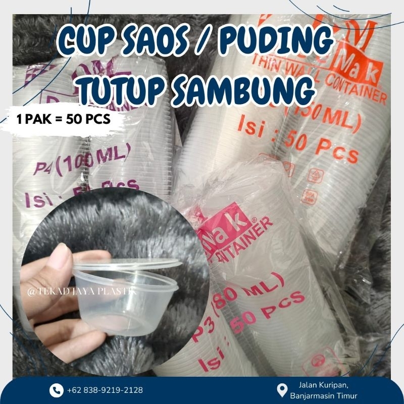 CUP Saos Plastik Tutup Sambung Isi 50PCS Ukuran 25ml 35ml 50ml 80ml 100ml 150ml