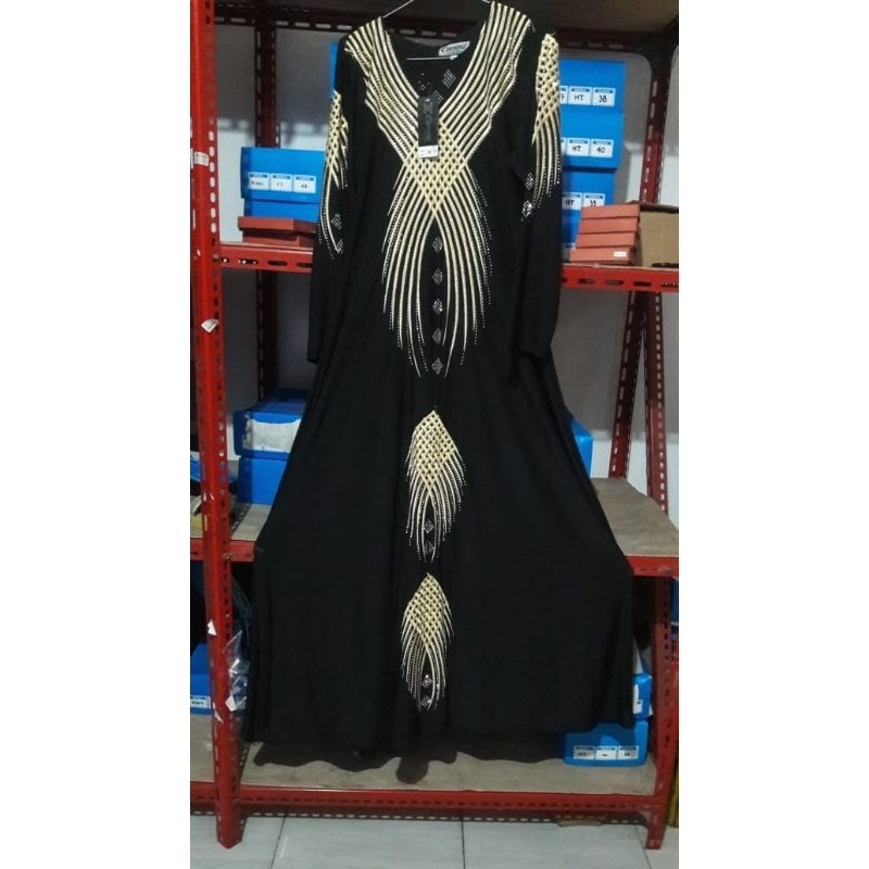 Gamis Abaya Turkey Hitam Bordir Payet Premium Jersey