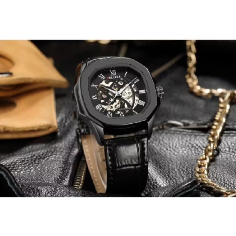 PROMO BELLEDA 9484 Jam Tangan Pria Wanita Otomatis Original Anti Air Tali Kulit SMILE