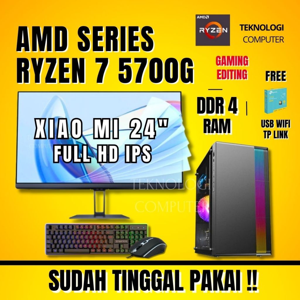 AMD Ryzen 7 5700G | Full Set 24" | PC Gaming Live Streaming Editing Rendering | CPU Komputer Rakitan