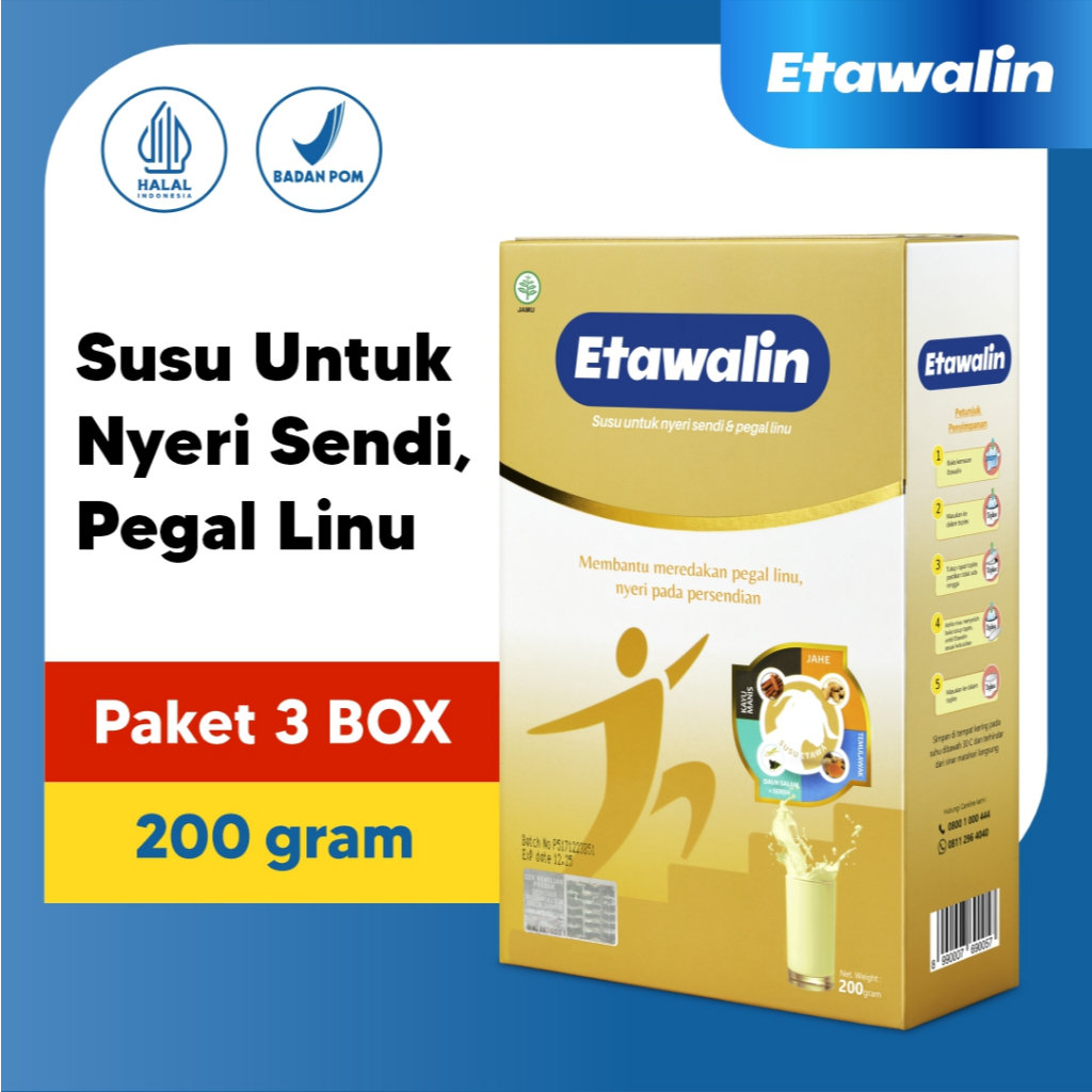 

Etawalin 3 box susu kambing etawa obat rematik, nyeri sendi osteoporosis kaki bengkak pasca melahirkan