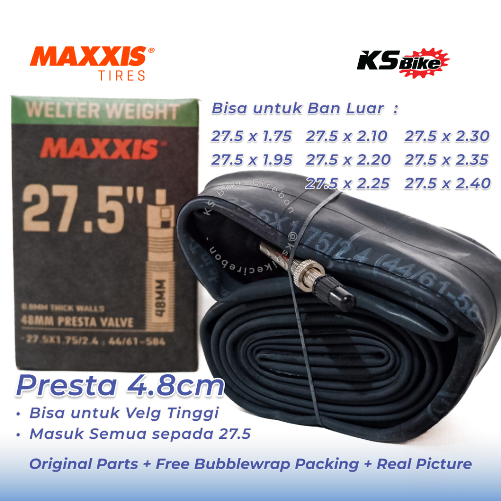 Ban Dalam Sepeda Maxxis 27.5 AV FV Presta Jarum Cop Besar Kecil 48mm Inner Tube 27.5 x 1.75 1.95 2.1