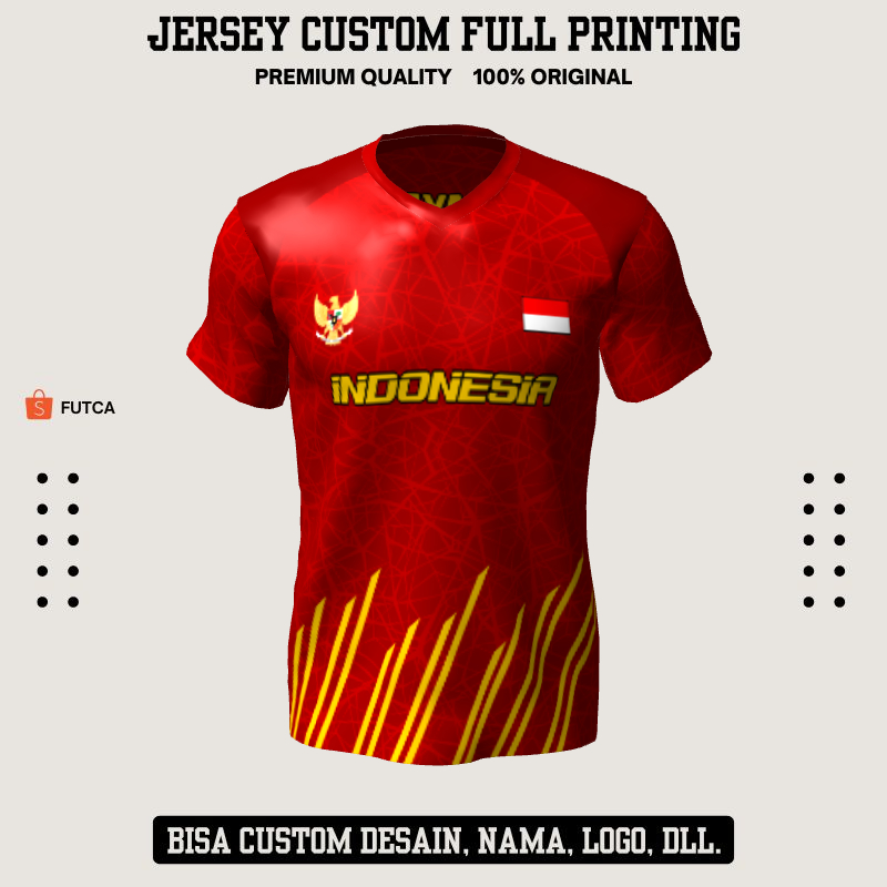 Kaos Jersey Futsal Maroon Kuning Motif Batik 557 - Jersey Baju Olahraga Custom Full Printing