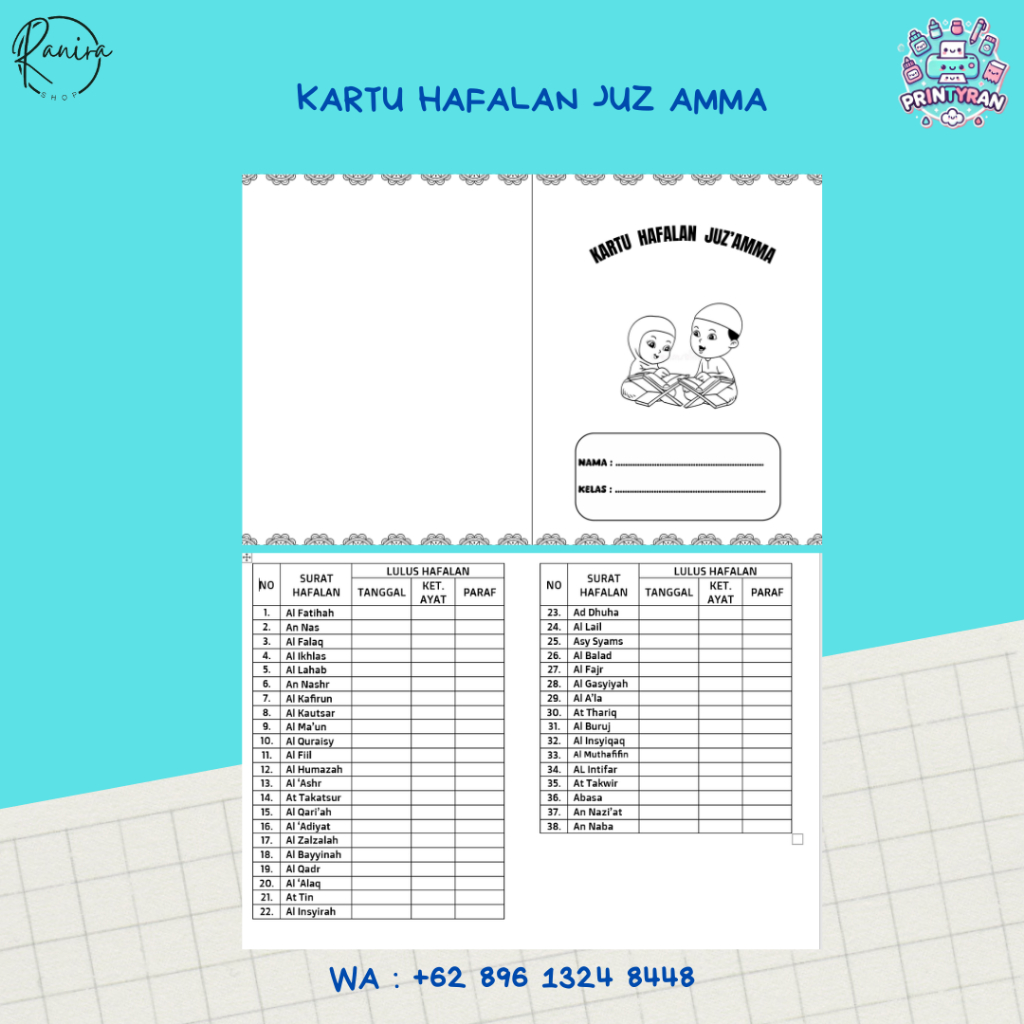 

Printyran Kartu Hafalan Juz Amma