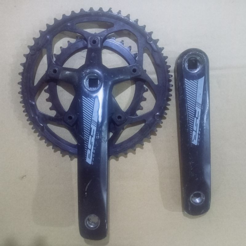 (Used) FSA Tempo Adventure Crankset Sepeda 50/34 Arm 170 Black • Crank Sepeda Original
