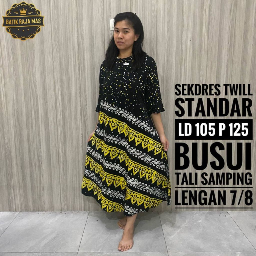 Daster Lengan Panjang 7/8 Busui Friendly Resleting Depan Twill Ori Pekalongan Motif Batik Abstrak Un