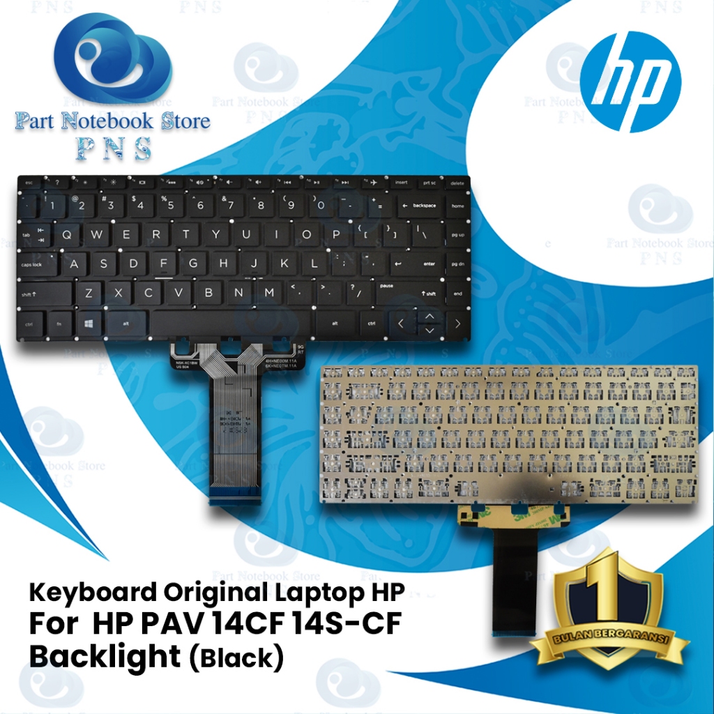 Keyboard Original HP PAV 14CF 14S-CF Backlight Soket Panjang (Black)