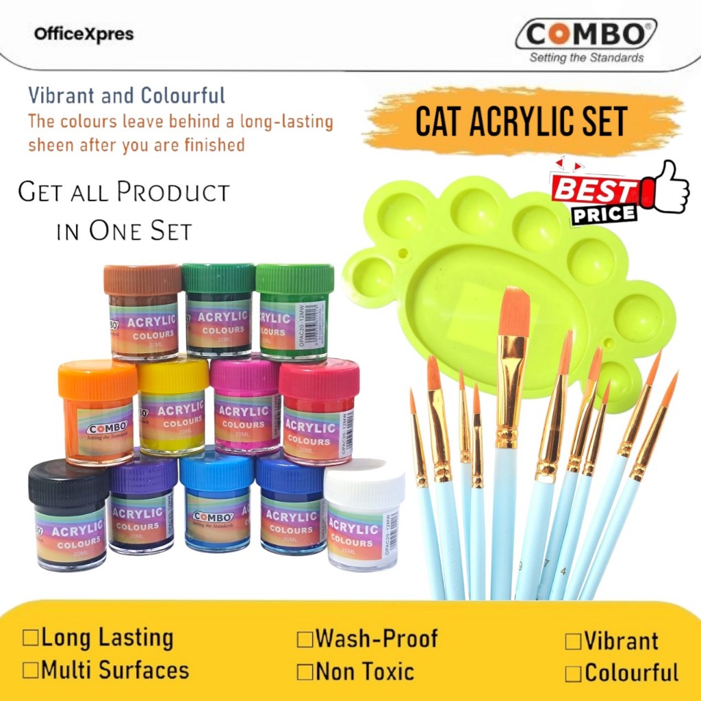 

Cat Akrilik Set / Artist Series / Paket Set Alat Lukis / Acrylic 12 Colour + Brush 6 Size + Palette Besar / Paint Brush