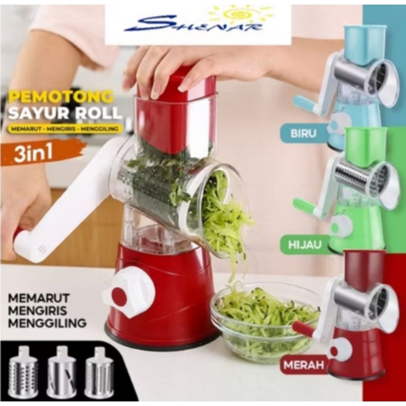 AA - PARUTAN PENGIRIS SAYUR PUTAR PENGIRIS PEMOTONG PUTAR BUAH SAYUR DAN BUMBU MANUAL 3 PISAU