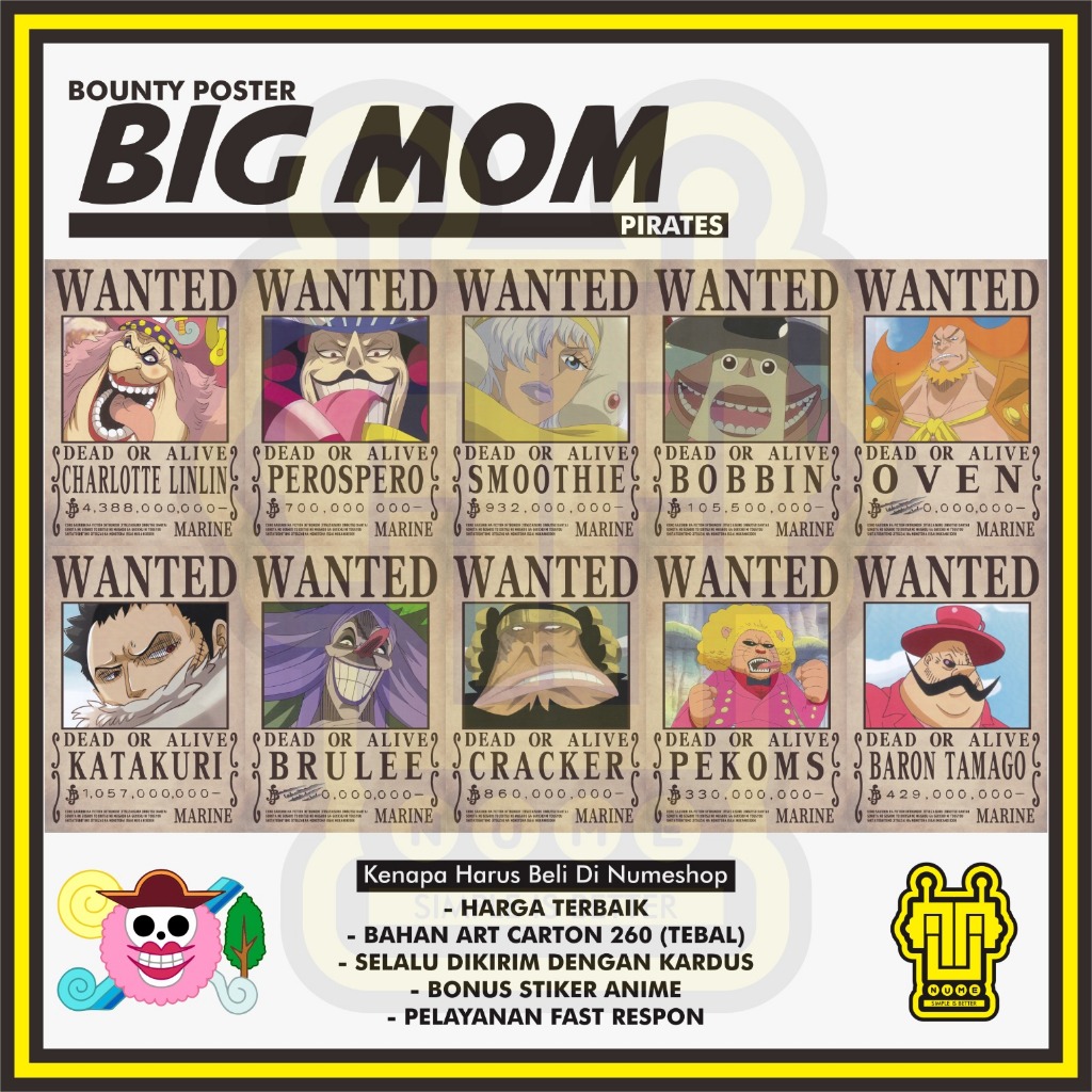 Poster Bounty Wanted One Piece Big Mom Pirates Paketan