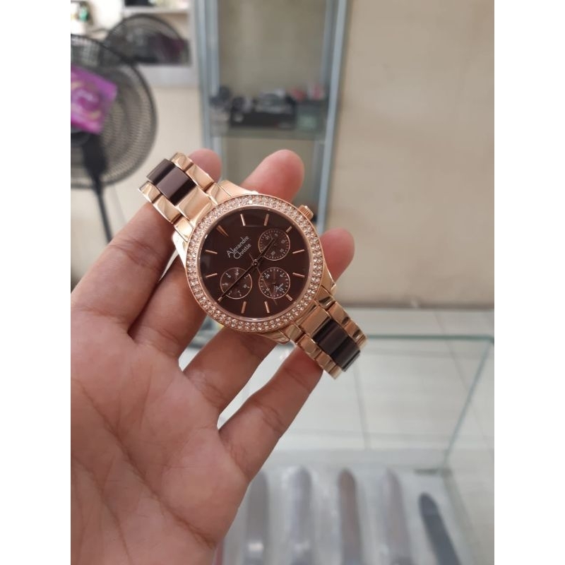 Jam wanita Alexandre Christie AC 2914 BF ceramic brown rosegold Original